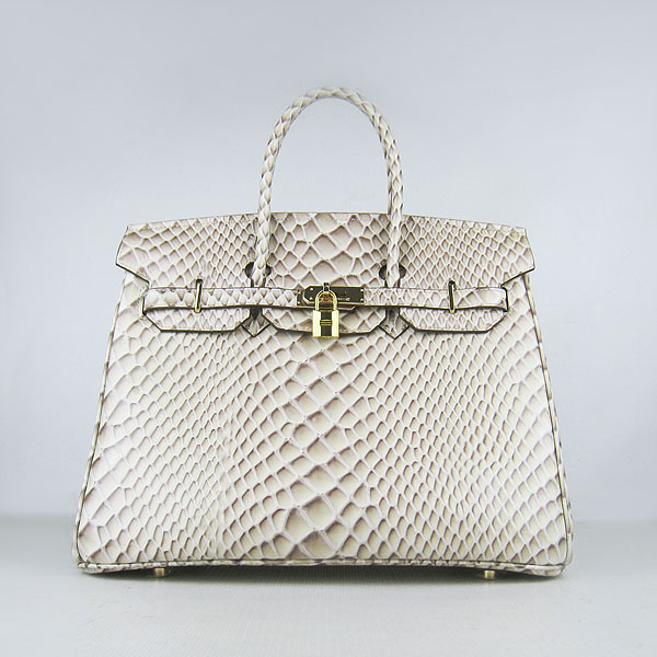 High Quality Fake Hermes Birkin 35CM Fish Veins Leather Bag Cream 6089